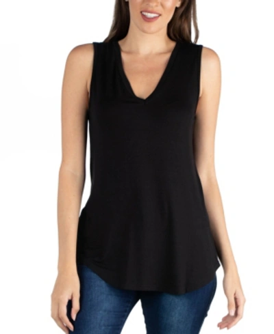 24seven Comfort Apparel V Neck Maternity Tunic Tank Top With Round Hemline In Black