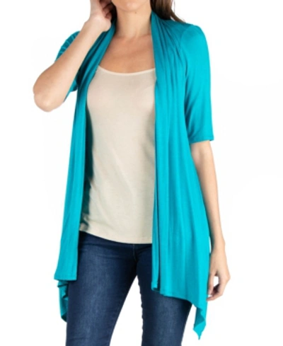 24seven Comfort Apparel Loose Fit Open Front Cardigan With Half Sleeve In Jade