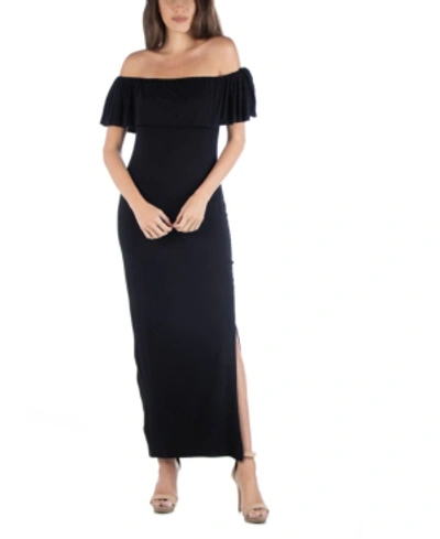 24seven Comfort Apparel Off Shoulder Ruffle Detail Maxi Dress In Black