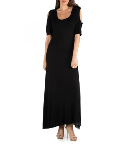 24seven Comfort Apparel Women's Half Sleeve Open Shoulder Maxi Dress In Black