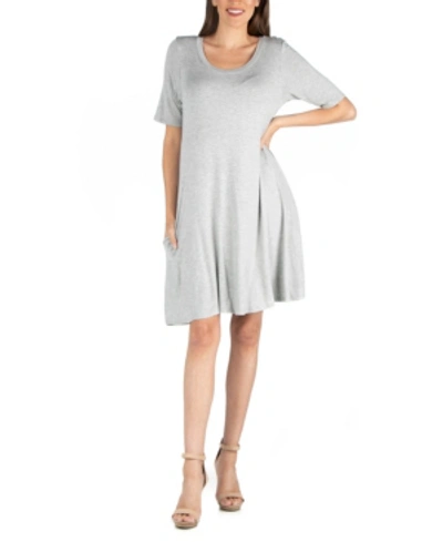 24seven Comfort Apparel Women's Soft Flare T-shirt Dress With Pocket Detail In Dark Gray