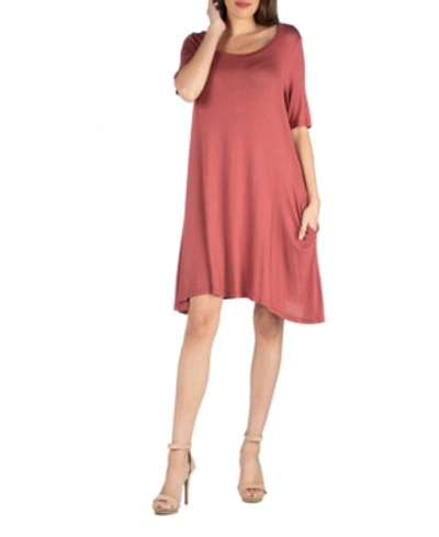 24seven Comfort Apparel Women's Soft Flare T-shirt Dress With Pocket Detail In Cinnamon