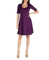 24SEVEN COMFORT APPAREL A-LINE KNEE LENGTH DRESS WITH ELBOW LENGTH SLEEVES
