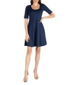 24SEVEN COMFORT APPAREL A-LINE KNEE LENGTH DRESS WITH ELBOW LENGTH SLEEVES