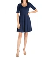 24seven Comfort Apparel Knee Length A Line Elbow Sleeve Maternity Dress In Navy