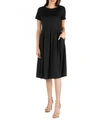 24seven Comfort Apparel Maternity Midi Dress With Short Sleeve And Pocket Detail In Black