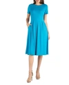 24seven Comfort Apparel Maternity Midi Dress With Short Sleeve And Pocket Detail In Blue