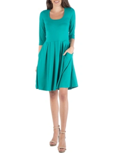 24seven Comfort Apparel Knee Length A Line Elbow Sleeve Maternity Dress In Green