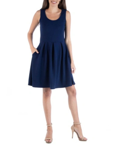 24seven Comfort Apparel Sleeveless Pleated Maternity Dress With Pockets In Navy