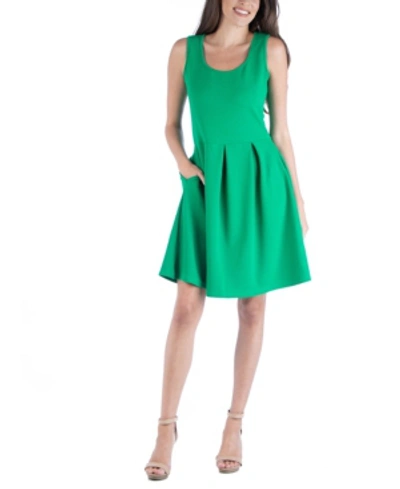 24seven Comfort Apparel Sleeveless Skater Pleated Mini Dress With Pockets In Green