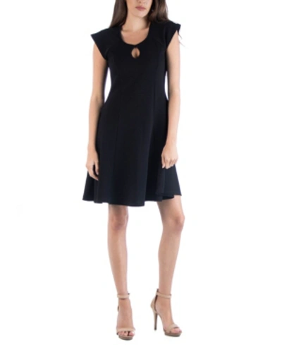 24seven Comfort Apparel Women's Scoop Neck A-line Dress With Keyhole Detail In Black