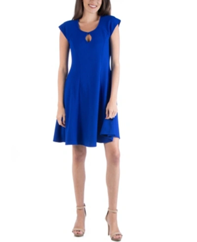 24seven Comfort Apparel Women's Scoop Neck A-line Dress With Keyhole Detail In Blue