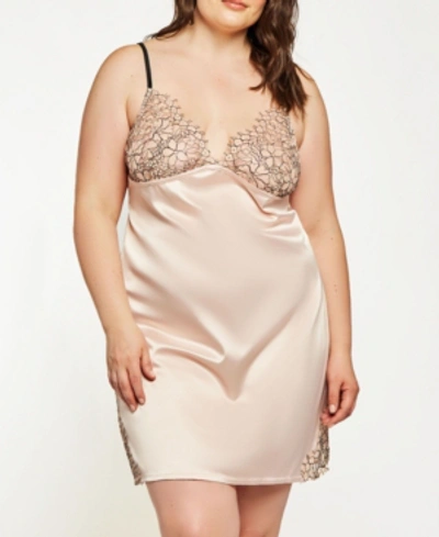 Icollection Plus Size Eyelash Flower Lace Chemise Nightgown Lingerie, Online Only In Pink