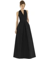 Alfred Sung Dupioni Pleat A-line Gown In Black