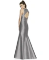 Alfred Sung Bow-back Trumpet Gown In Quarry Gray
