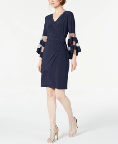 R & M Richards Rhinestone Faux-wrap Dress In Navy