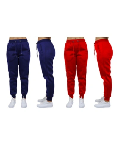 Galaxy By Harvic Women's Loose Fit Fleece Jogger Sweatpants, Pack Of 2 In Navy - Red