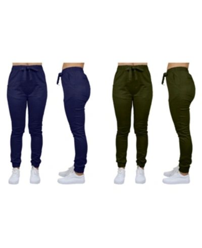 Galaxy By Harvic Women's Basic Stretch Twill Joggers, Pack Of 2 In Olive-navy