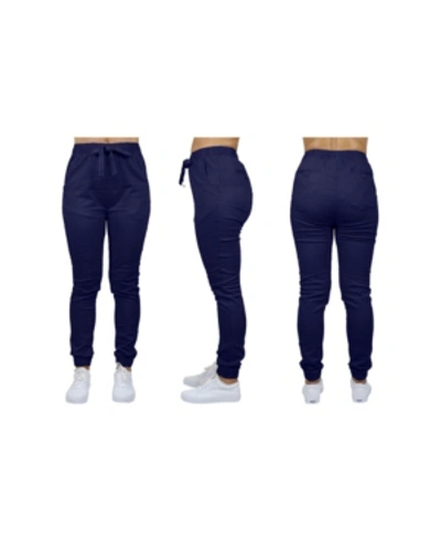 Galaxy By Harvic Women's Basic Stretch Twill Joggers In Navy