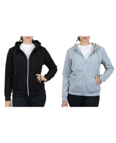 Galaxy By Harvic Women's Fleece Lined Zip Hoodie, Pack Of 2 In Black Heather Grey