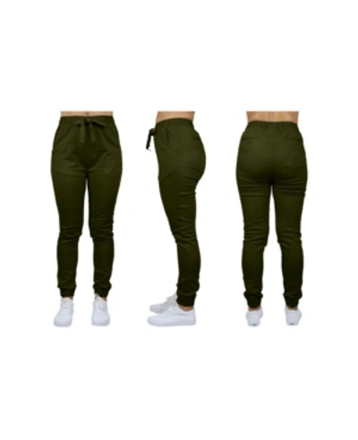 Galaxy By Harvic Women's Basic Stretch Twill Joggers In Olive