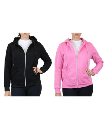 Galaxy By Harvic Women's Fleece Lined Zip Hoodie, Pack Of 2 In Black Pink