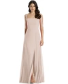 Dessy Collection Square-neck Tie-strap A-line Chiffon Dress In Cameo