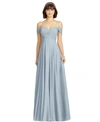Dessy Collection Lux Ruched Off The Shoulder Chiffon Gown In Mist Blue