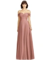 Dessy Collection Lux Chiffon Off-shoulder Sweetheart A-line Gown In Desert Rose