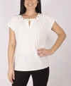 NY COLLECTION CAP SLEEVE TOP WITH GROMMET DETAILS AND KEYHOLE