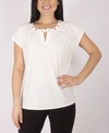 Ny Collection Petite Short Sleeve Knit Eyelet Pullover With Grommets In Ivory