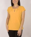 Ny Collection Cap Sleeve Top With Grommet Details And Keyhole In Yellow