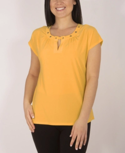 Ny Collection Cap Sleeve Top With Grommet Details And Keyhole In Yellow