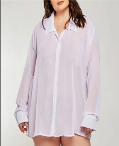 Icollection London Chiffon Button Down Boyfriend Sleep Shirt In White