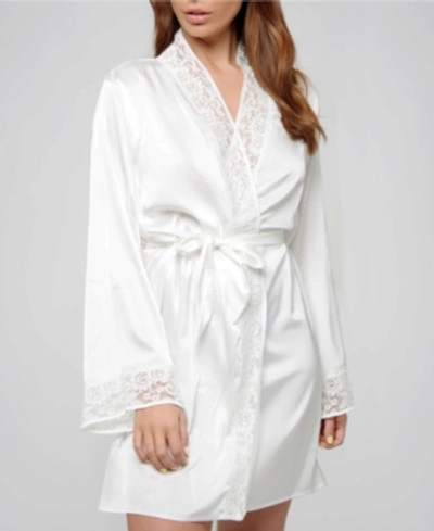 Icollection Ultra Soft Lace Trimmed Robe Lingerie In White