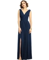 Dessy Collection Sleeveless Draped Chiffon Maxi Dress With Front Slit In Midnight Blue