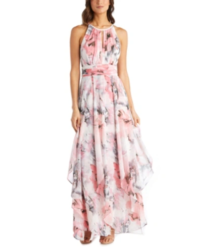 R & M Richards Floral-print Keyhole Gown In Pink