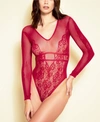 Hauty Women's Seamless Fishnet Sheer Lingerie Bodysuit, Online Only In Burgundy
