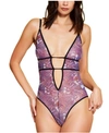 Hauty Women's Strappy Mesh Plunge Neck Teddy In Purple