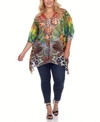 White Mark Women's Maternity Animal Print Caftan With Tie-up Neckline In Orange