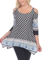 WHITE MARK WOMEN'S PRINTED COLD SHOULDER TUNIC TOP