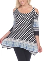 White Mark Women's Maternity Plus Size Printed Cold Shoulder Tunic Top In Black