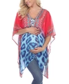 White Mark Women's Maternity Animal Print Caftan With Tie-up Neckline In Pink Leopard