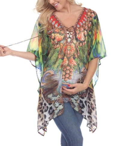 White Mark Women's Maternity Animal Print Caftan With Tie-up Neckline In Orange