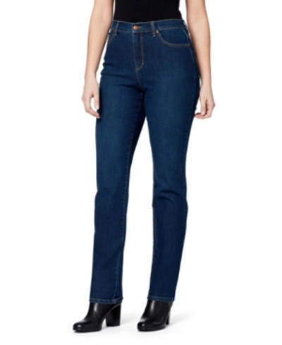 Gloria Vanderbilt Petites Womens High Rise Dark Wash Straight Leg Jeans In Madison