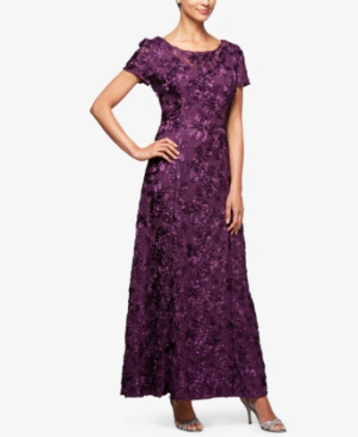 Alex Evenings Rosette A-line Gown In Eggplant