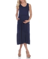 White Mark Maternity Plus Size Scoop Neck Tiered Midi Dress In Navy