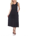 White Mark Maternity Plus Size Scoop Neck Tiered Midi Dress In Black