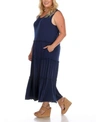 White Mark Maternity Plus Size Scoop Neck Tiered Midi Dress In Navy