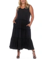White Mark Maternity Plus Size Scoop Neck Tiered Midi Dress In Black